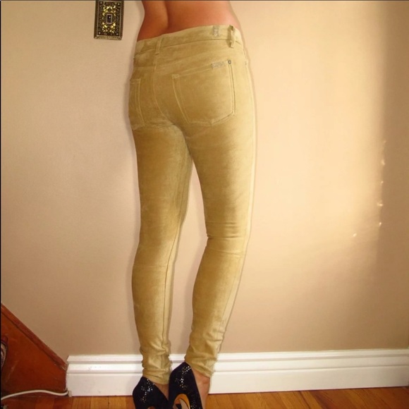 7 For All Mankind Womens Skinny Pants Jeans Sueded Beige Sand Size 24 Faux Suede - Picture 2 of 5